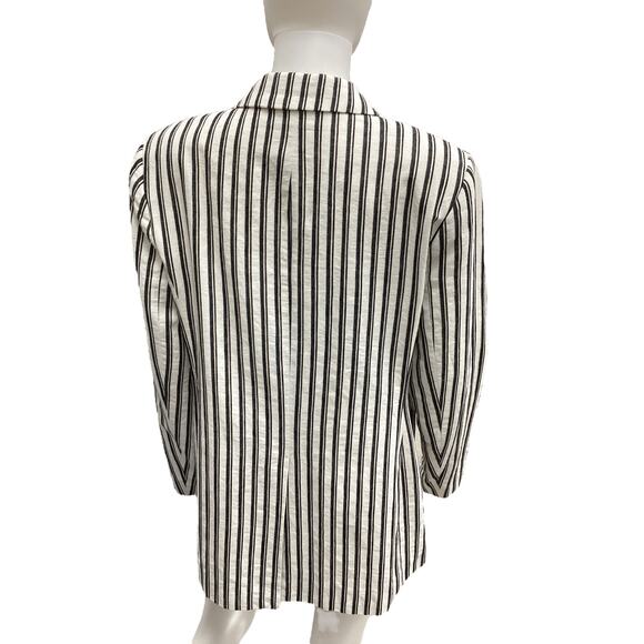 BCBGMaxAzria Blazer Women’s SZ L Stripes Cotton Linen Blend Button Closure White - Picture 4 of 5